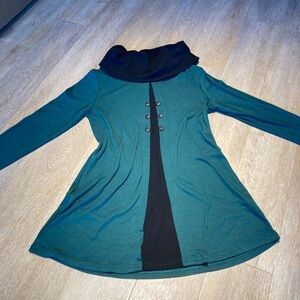 BeBonnie Teal Long Sleeve Dress with Black Accents, Large